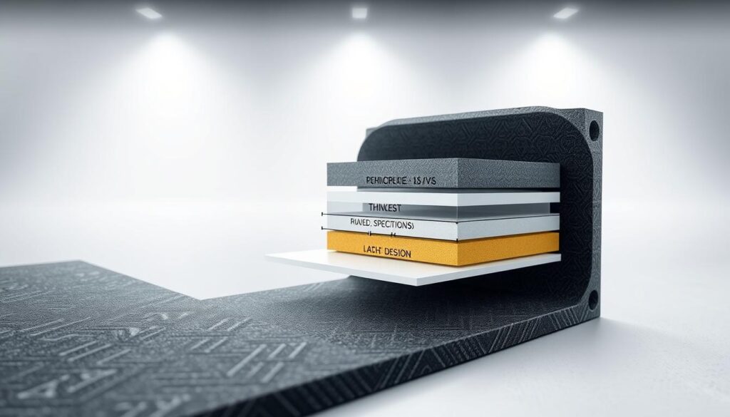 A finely detailed technical illustration of resin liner specifications, showcasing a cutaway view of the material composition and layering. The foreground features the resin liner itself, with intricate textures and patterns that convey its durable, high-performance properties. The middle ground presents a cross-section view, revealing the liner's internal structure and the precise measurements of its thickness, density, and other key parameters. The background depicts a clean, minimalist environment with soft, neutral lighting that accentuates the technical precision of the subject matter. The overall mood is one of professionalism, reliability, and attention to engineering detail, befitting the "Materials, specifications and compatibility you can rely on" section of the article.