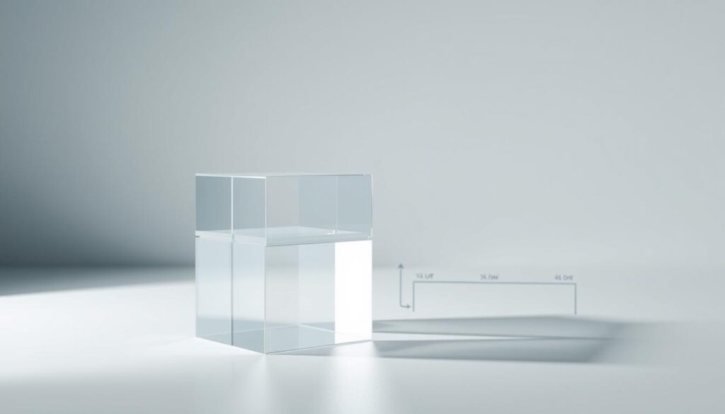 A minimalist, abstract illustration of transparent pricing for a professional drain relining service. In the foreground, a semi-transparent cube or prism represents the "pricing" element, allowing a glimpse of the background details. The cube's surfaces are clean and reflective, conveying a sense of clarity and honesty. In the middle ground, simple line diagrams depict the drain relining process, hinting at the "value" proposition. The background is a muted, gradient-based environment, focused on the core service and devoid of distractions, emphasizing the "timelines" aspect. Soft, directional lighting casts subtle shadows, adding depth and dimension to the overall composition.